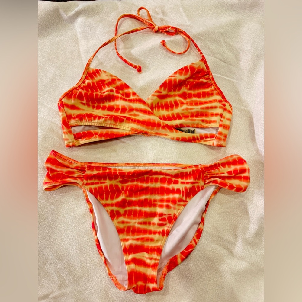 PINK Vibrant Orange Tie-Dye Bikini Set
